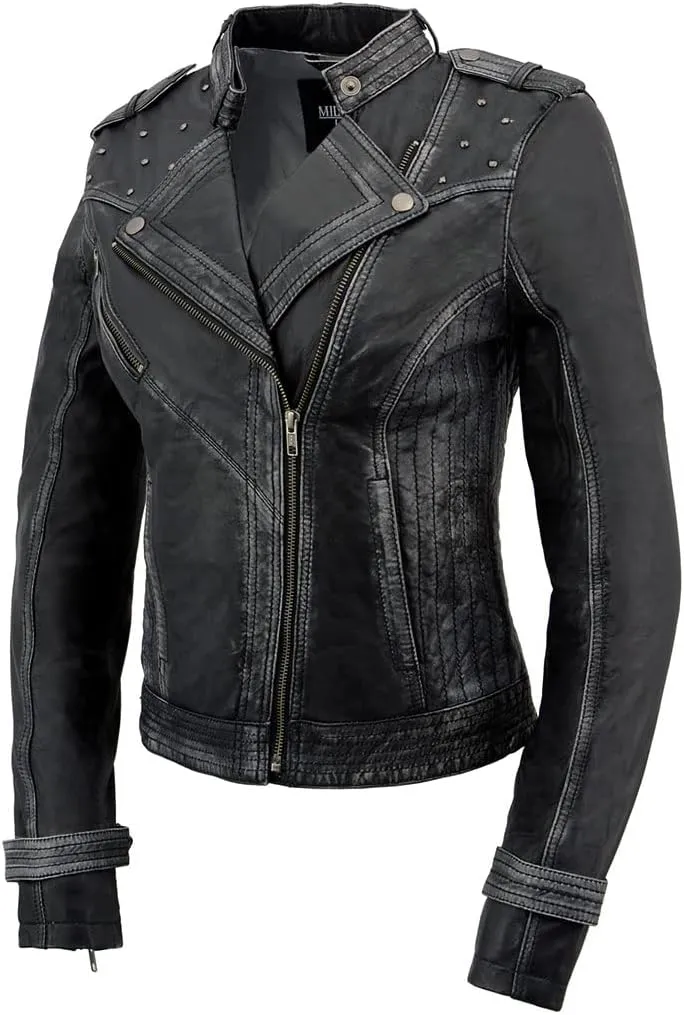 Milwaukee Leather Women's Maiden Aqua Premium Sheepskin Motorcycle Fashion Leather Jacket with Studs SFL2840