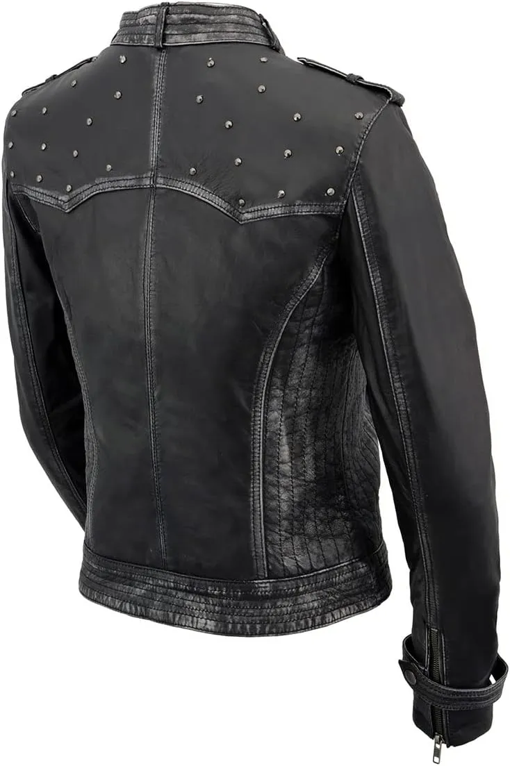 Milwaukee Leather Women's Maiden Aqua Premium Sheepskin Motorcycle Fashion Leather Jacket with Studs SFL2840