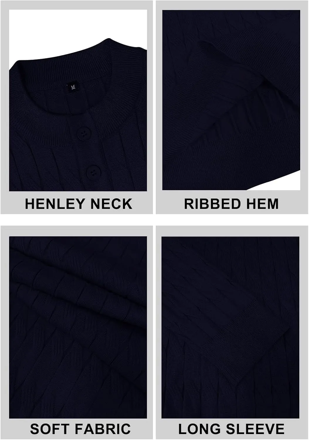 MLANM Men's Henley Knit Sweaters Long Sleeve Pullover Sweater Casual Fashion Thermal Sweaters