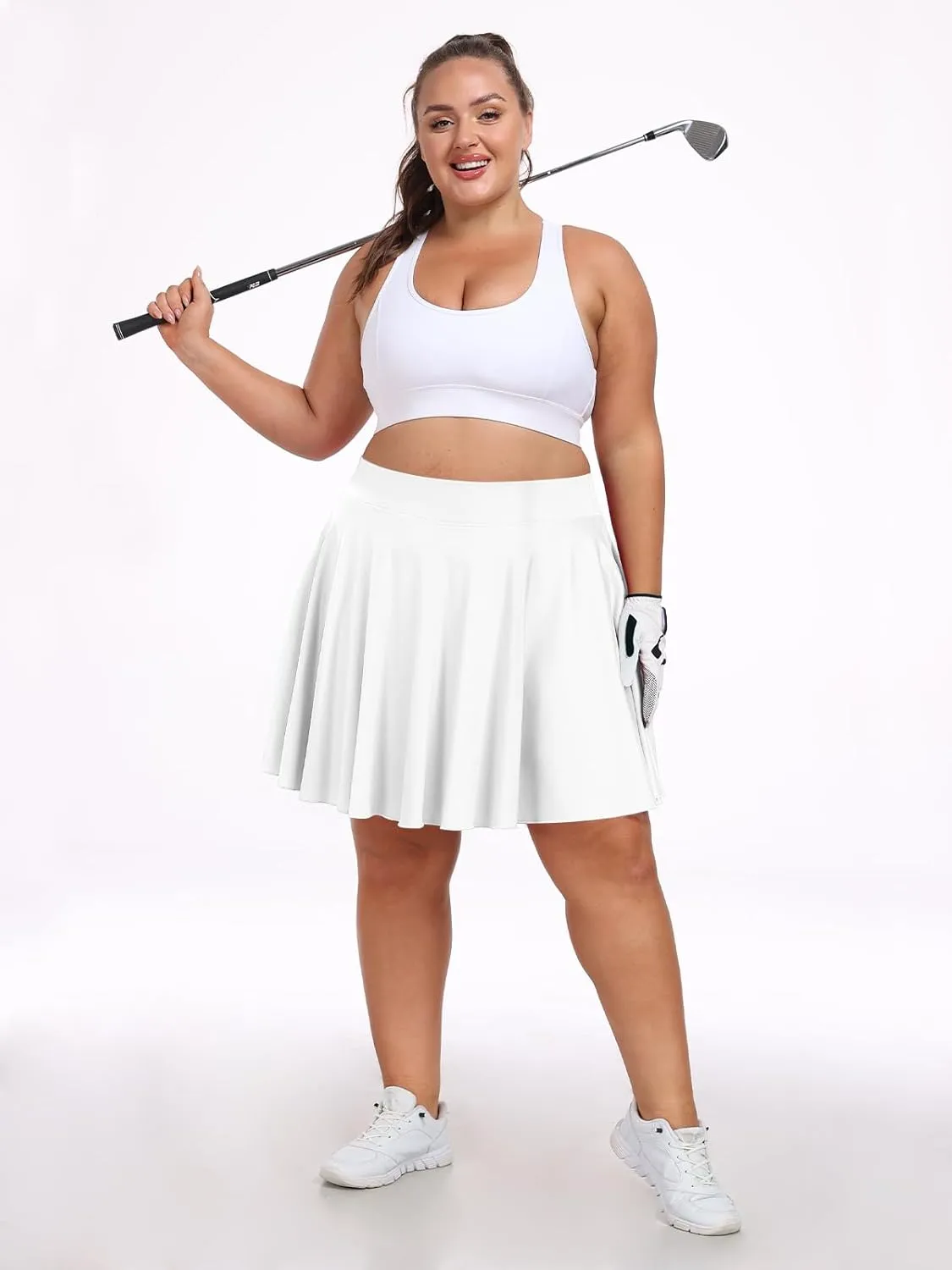 Moon Wood Knee Length Skirts for Women 4 Pockets High Waisted Plus Size Womens Tennis Skirt Athletic Golf Skirts with Shorts