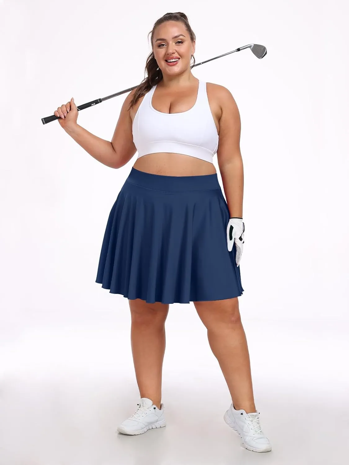 Moon Wood Knee Length Skirts for Women 4 Pockets High Waisted Plus Size Womens Tennis Skirt Athletic Golf Skirts with Shorts