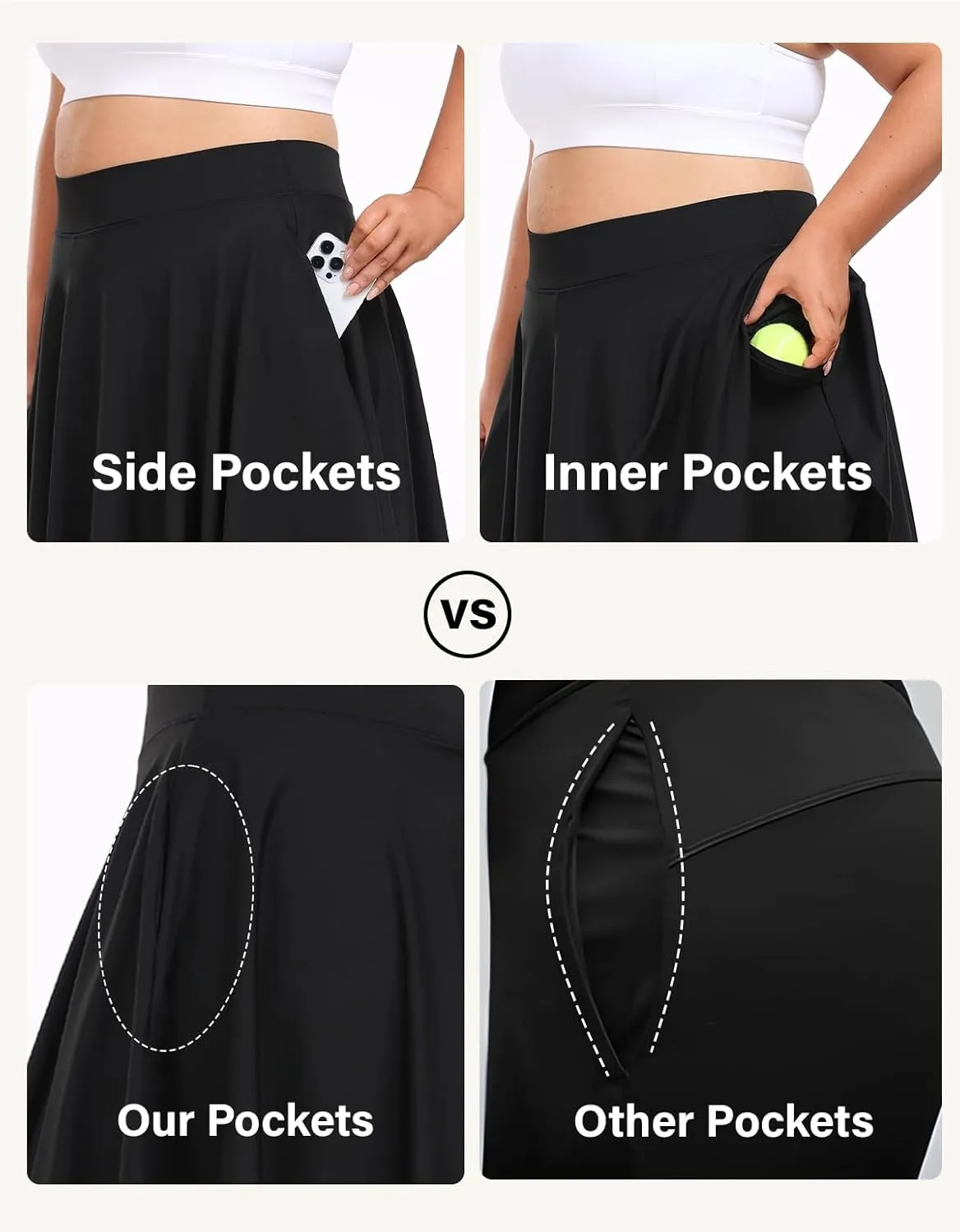Moon Wood Knee Length Skirts for Women 4 Pockets High Waisted Plus Size Womens Tennis Skirt Athletic Golf Skirts with Shorts