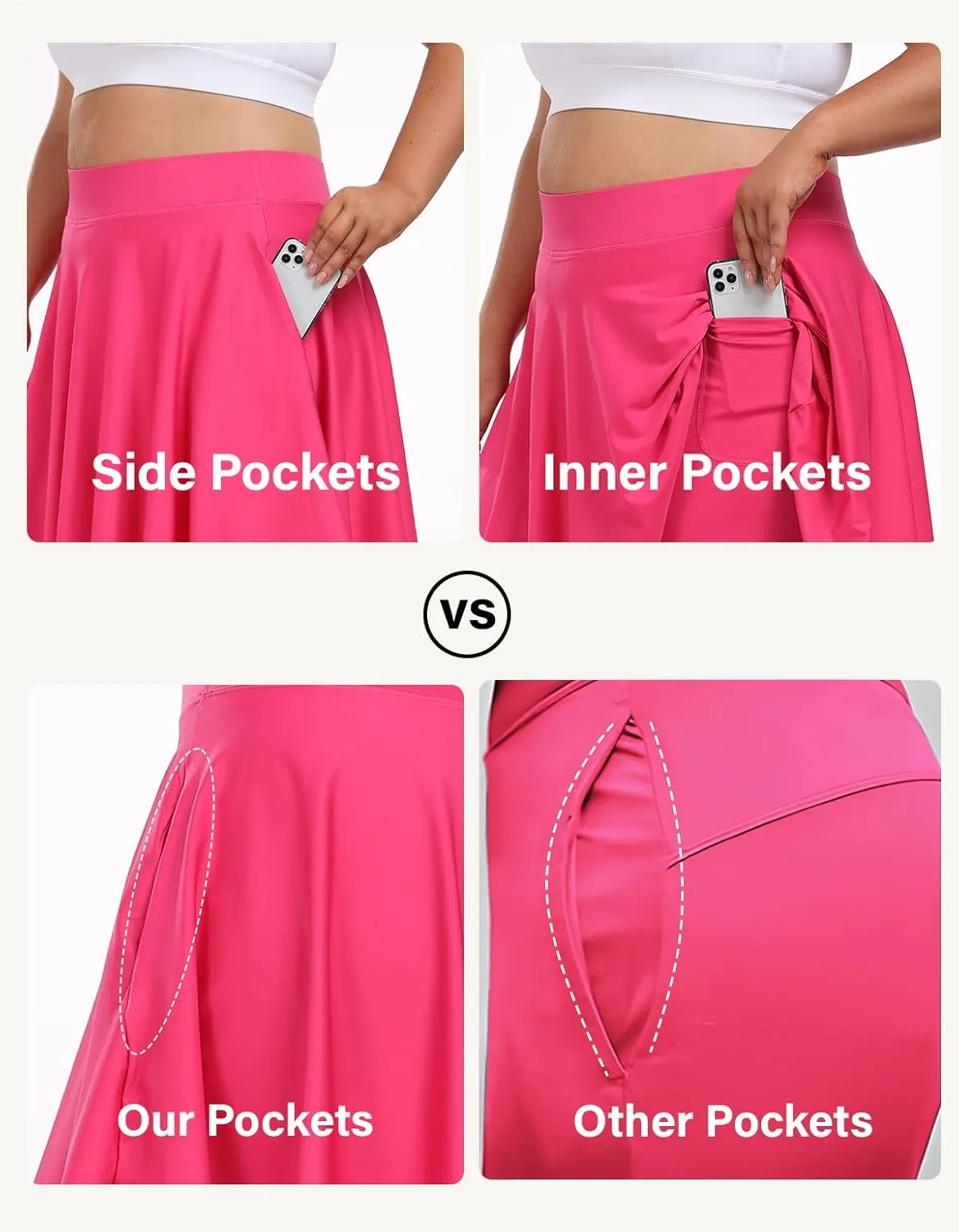 Moon Wood Knee Length Skirts for Women 4 Pockets High Waisted Plus Size Womens Tennis Skirt Athletic Golf Skirts with Shorts