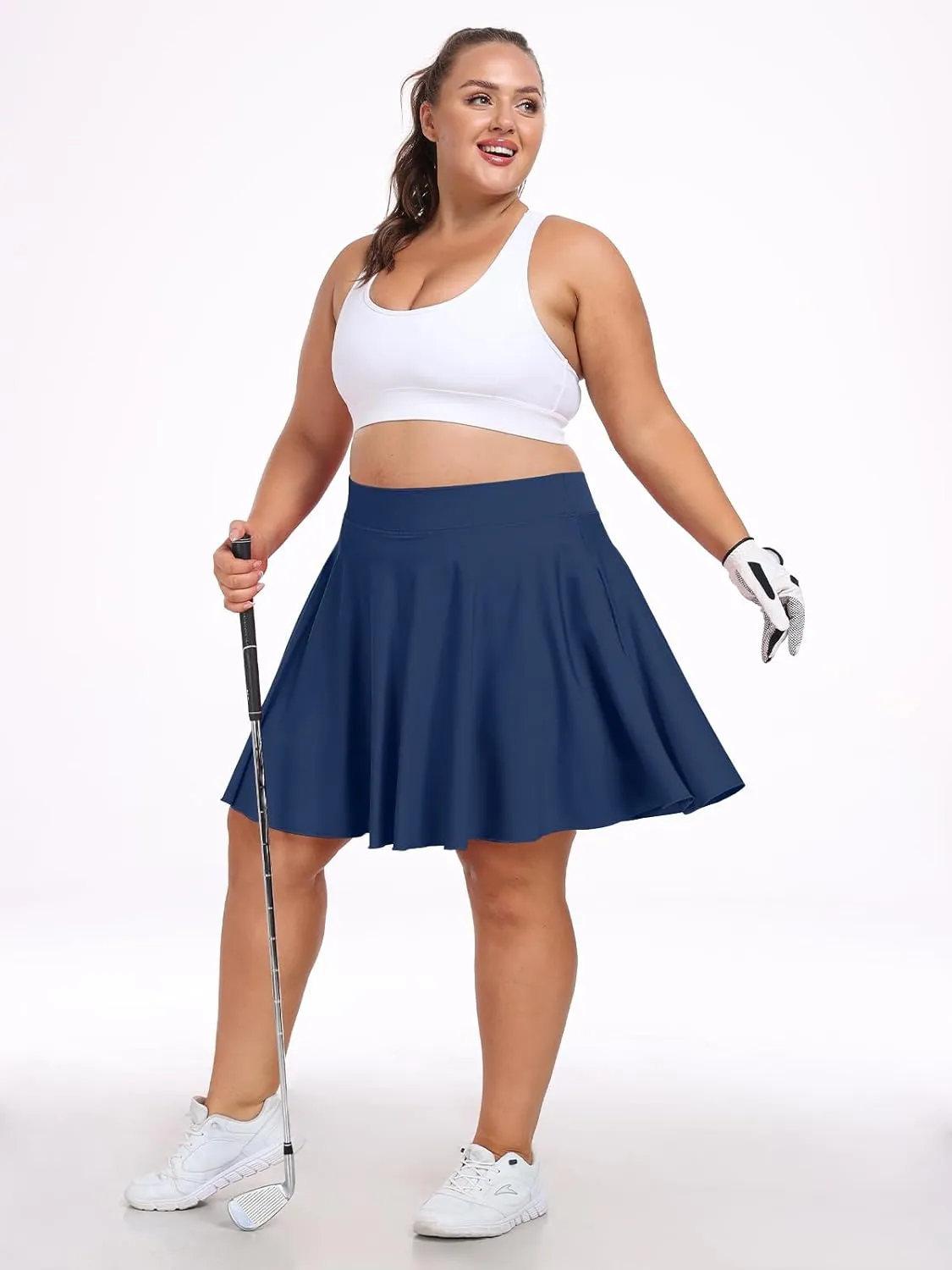 Moon Wood Knee Length Skirts for Women 4 Pockets High Waisted Plus Size Womens Tennis Skirt Athletic Golf Skirts with Shorts