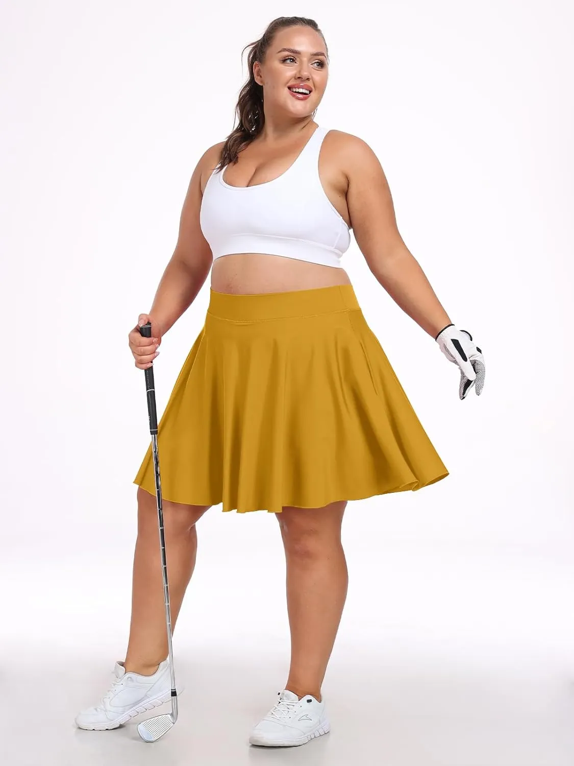 Moon Wood Knee Length Skirts for Women 4 Pockets High Waisted Plus Size Womens Tennis Skirt Athletic Golf Skirts with Shorts
