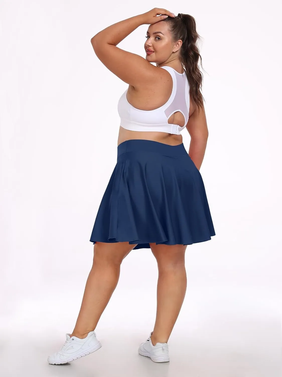 Moon Wood Knee Length Skirts for Women 4 Pockets High Waisted Plus Size Womens Tennis Skirt Athletic Golf Skirts with Shorts
