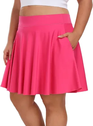 Moon Wood Knee Length Skirts for Women 4 Pockets High Waisted Plus Size Womens Tennis Skirt Athletic Golf Skirts with Shorts