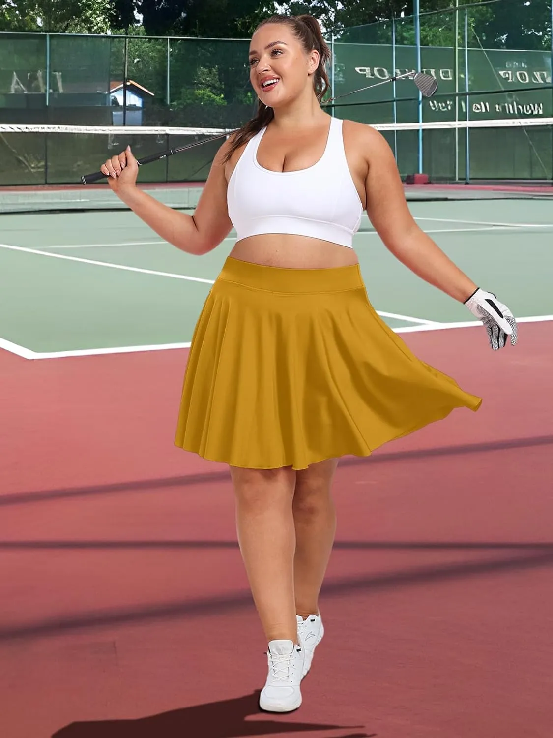 Moon Wood Knee Length Skirts for Women 4 Pockets High Waisted Plus Size Womens Tennis Skirt Athletic Golf Skirts with Shorts