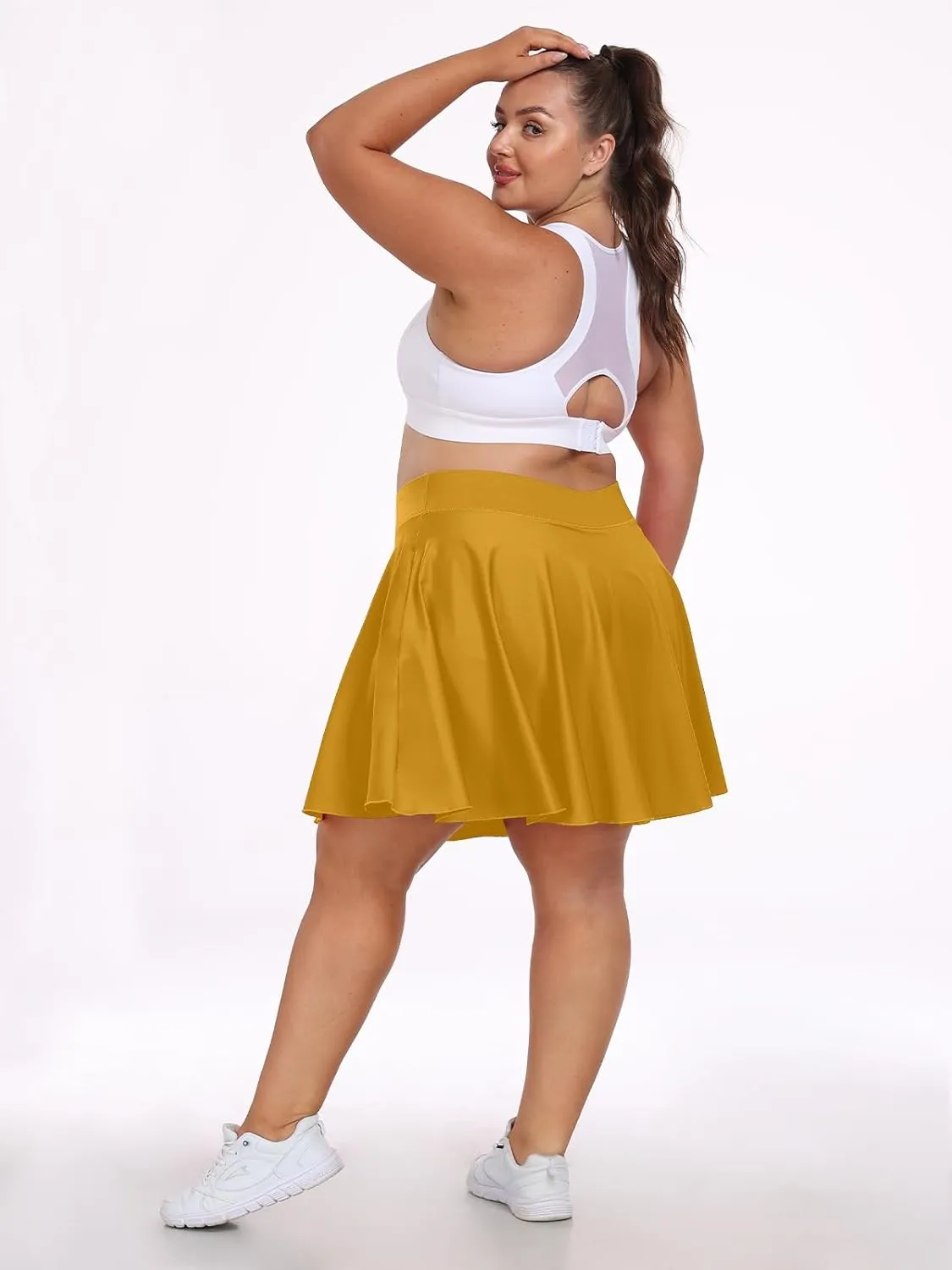 Moon Wood Knee Length Skirts for Women 4 Pockets High Waisted Plus Size Womens Tennis Skirt Athletic Golf Skirts with Shorts