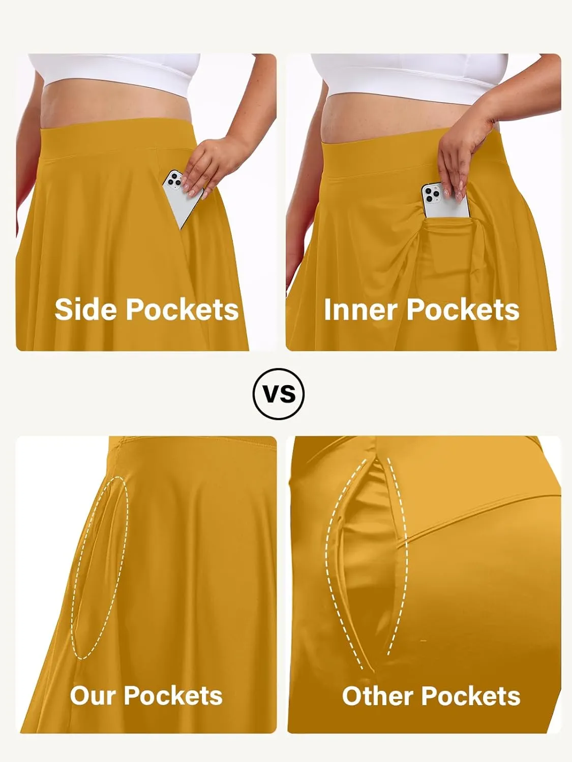 Moon Wood Knee Length Skirts for Women 4 Pockets High Waisted Plus Size Womens Tennis Skirt Athletic Golf Skirts with Shorts