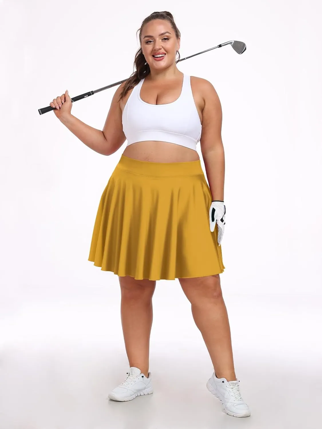 Moon Wood Knee Length Skirts for Women 4 Pockets High Waisted Plus Size Womens Tennis Skirt Athletic Golf Skirts with Shorts
