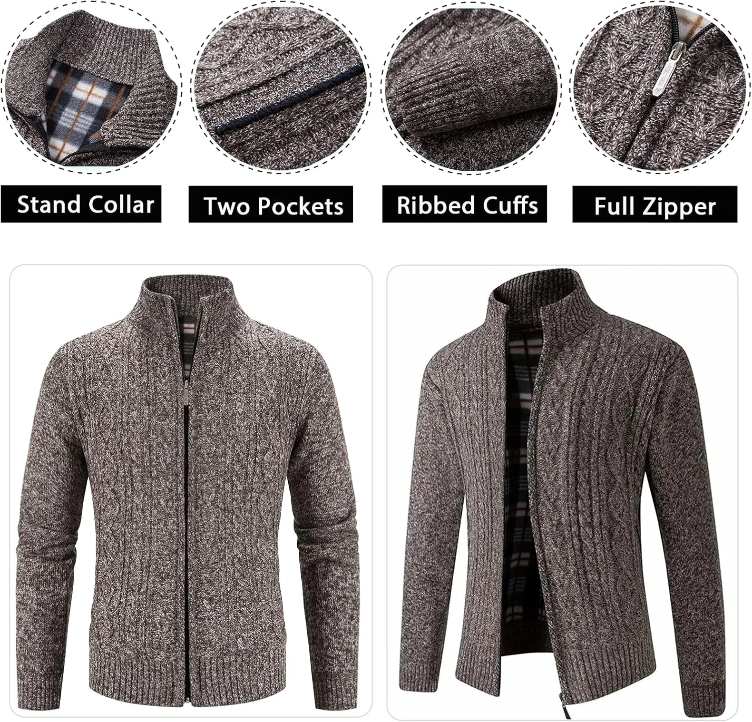 Msmsse Men's Cardigan Sweaters Full Zip Knitted Sweater for Men