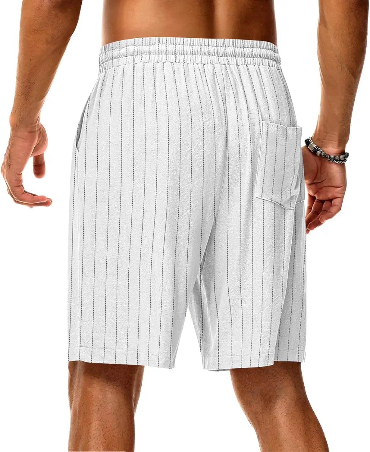 Neer 2 Pack Men's Linen Shorts, Casual Lightweight Drawstring Shorts 9 Inch Inseam Elastic Waist Short Pants with Pockets