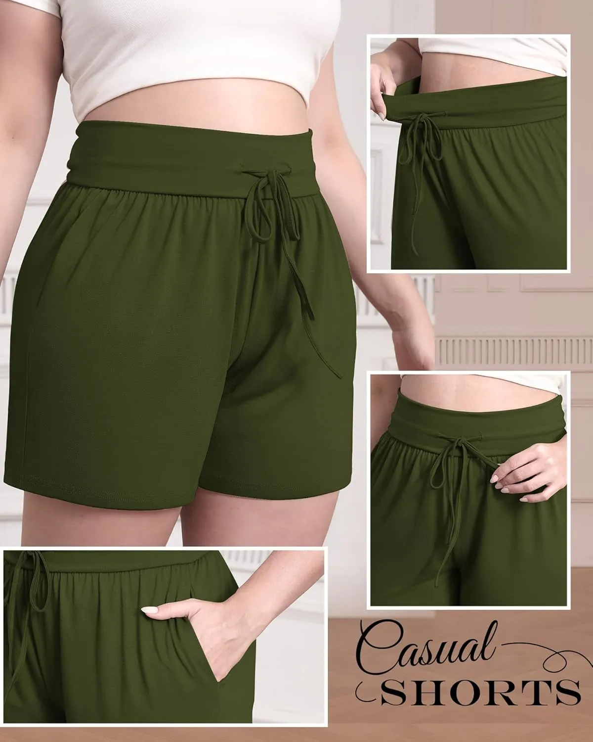 Neer 3 Pack Women's Plus Size Sweat Shorts, Cotton Drawstring Lounge Shorts Casual Summer Lightweight Soft Short with Pockets