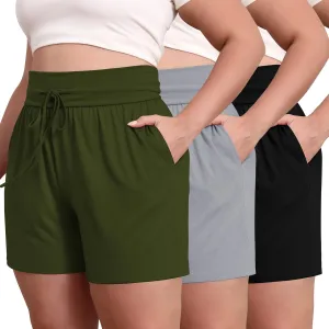 Neer 3 Pack Women's Plus Size Sweat Shorts, Cotton Drawstring Lounge Shorts Casual Summer Lightweight Soft Short with Pockets