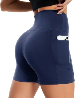 NEW YOUNG Biker Shorts Women with Pockets-5"/8" High Waisted Tummy Control Workout Gym Running Yoga Shorts
