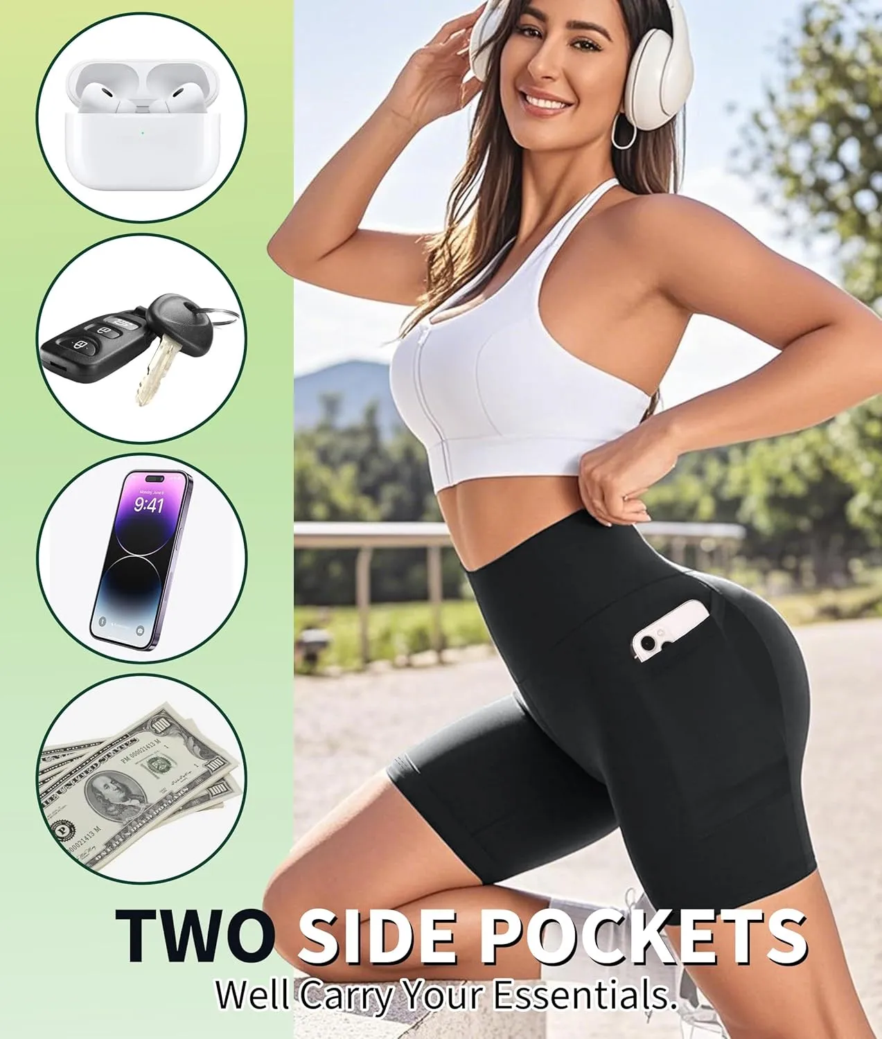 NEW YOUNG Biker Shorts Women with Pockets-5"/8" High Waisted Tummy Control Workout Gym Running Yoga Shorts