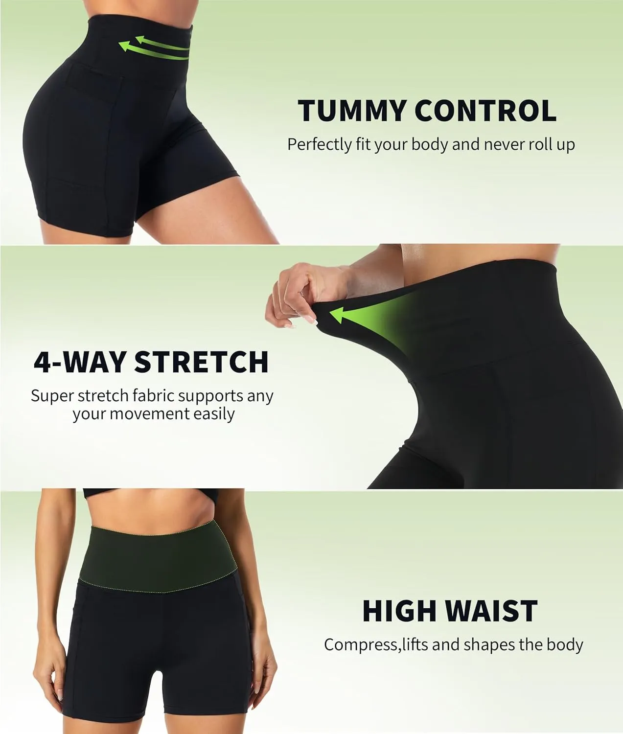 NEW YOUNG Biker Shorts Women with Pockets-5"/8" High Waisted Tummy Control Workout Gym Running Yoga Shorts