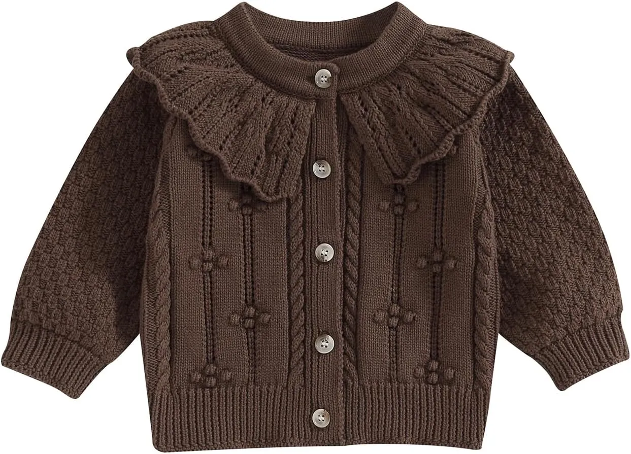 Newborn Baby Girls Knit Cardigans Long Sleeve Crewneck Hollow Knit Thin Sweater Toddler Button Tops Coat Outwear
