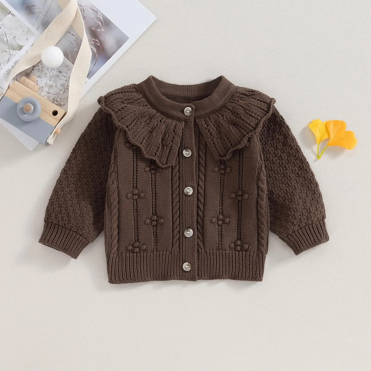 Newborn Baby Girls Knit Cardigans Long Sleeve Crewneck Hollow Knit Thin Sweater Toddler Button Tops Coat Outwear
