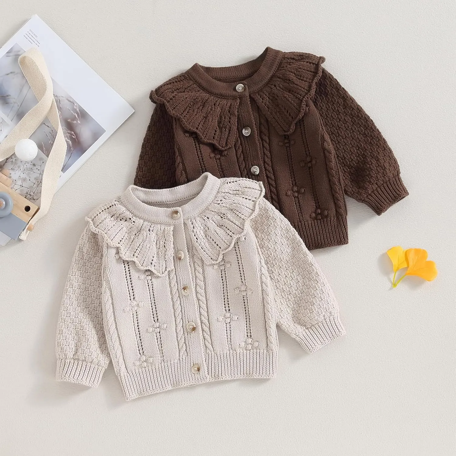 Newborn Baby Girls Knit Cardigans Long Sleeve Crewneck Hollow Knit Thin Sweater Toddler Button Tops Coat Outwear