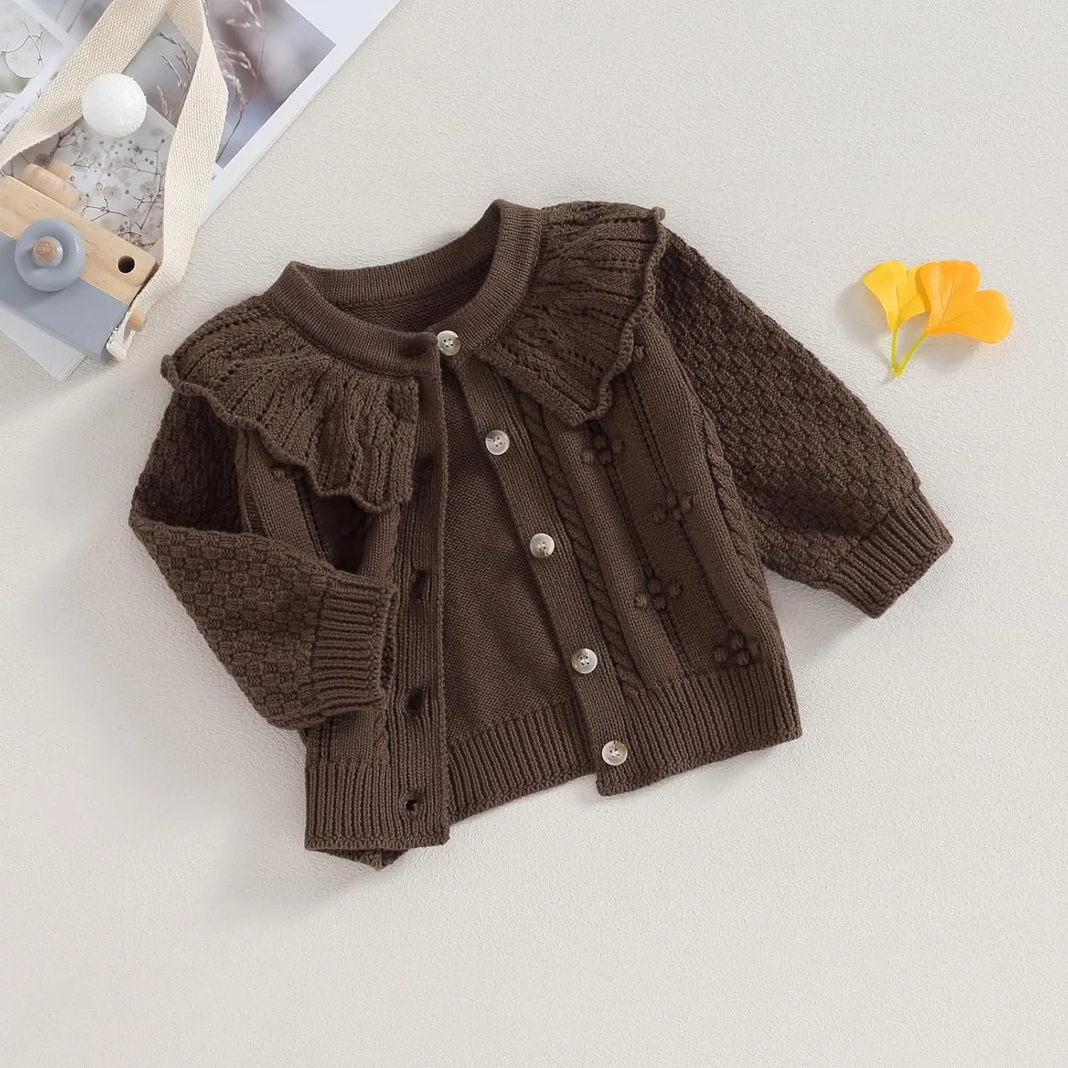 Newborn Baby Girls Knit Cardigans Long Sleeve Crewneck Hollow Knit Thin Sweater Toddler Button Tops Coat Outwear