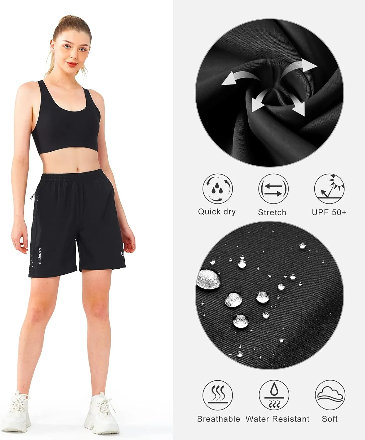 NORTHYARD Women's Athletic Hiking Shorts Quick Dry Active Running Lightweight Shorts for Gym Workout with 3 Zipper Pockets