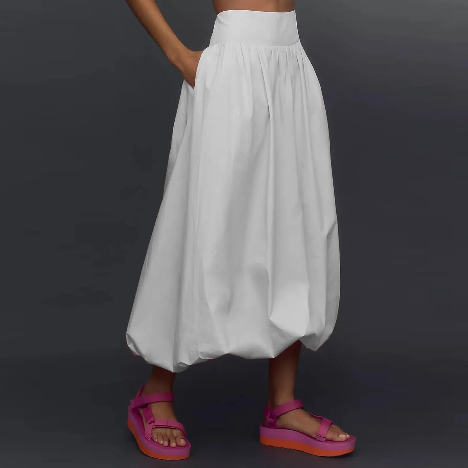 NUFIWI Women Y2k Bubble Maxi Skirt Low Elastic Waist A Line Long Skirt Summer Casual Ruffle Pleated Midi Dress