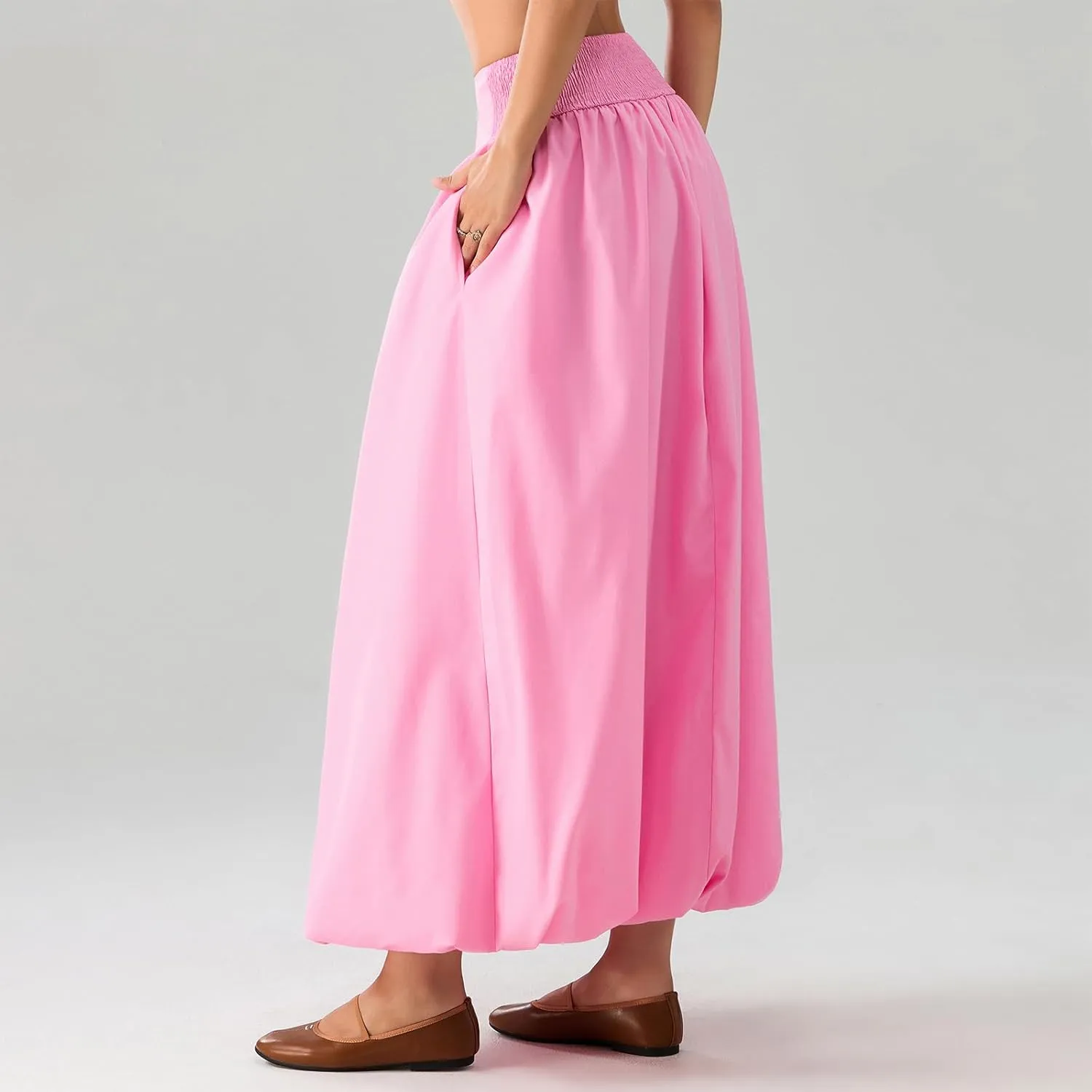 NUFIWI Women Y2k Bubble Maxi Skirt Low Elastic Waist A Line Long Skirt Summer Casual Ruffle Pleated Midi Dress