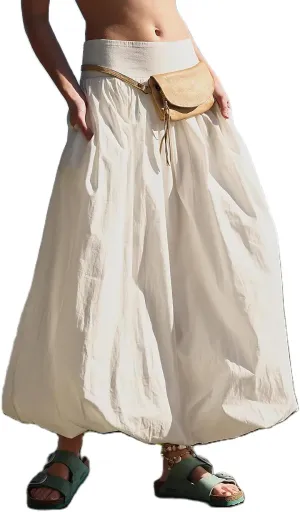 NUFIWI Women Y2k Bubble Maxi Skirt Low Elastic Waist A Line Long Skirt Summer Casual Ruffle Pleated Midi Dress