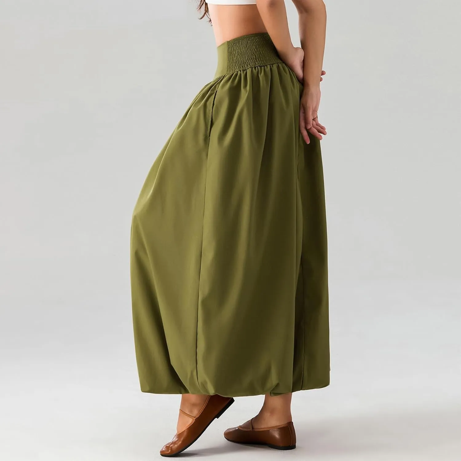 NUFIWI Women Y2k Bubble Maxi Skirt Low Elastic Waist A Line Long Skirt Summer Casual Ruffle Pleated Midi Dress