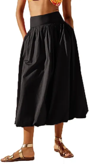 NUFIWI Women Y2k Bubble Maxi Skirt Low Elastic Waist A Line Long Skirt Summer Casual Ruffle Pleated Midi Dress