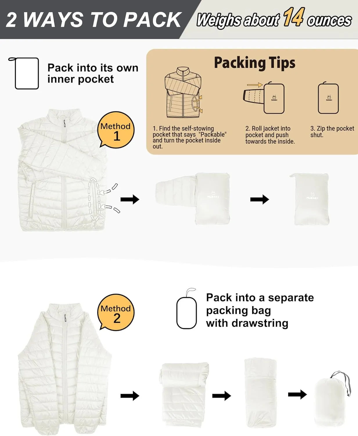 Outdoor Ventures Men's Lightweight Packable Puffer Winter Jacket Insulated Puffy Coat for Snow Ski Hiking Travel