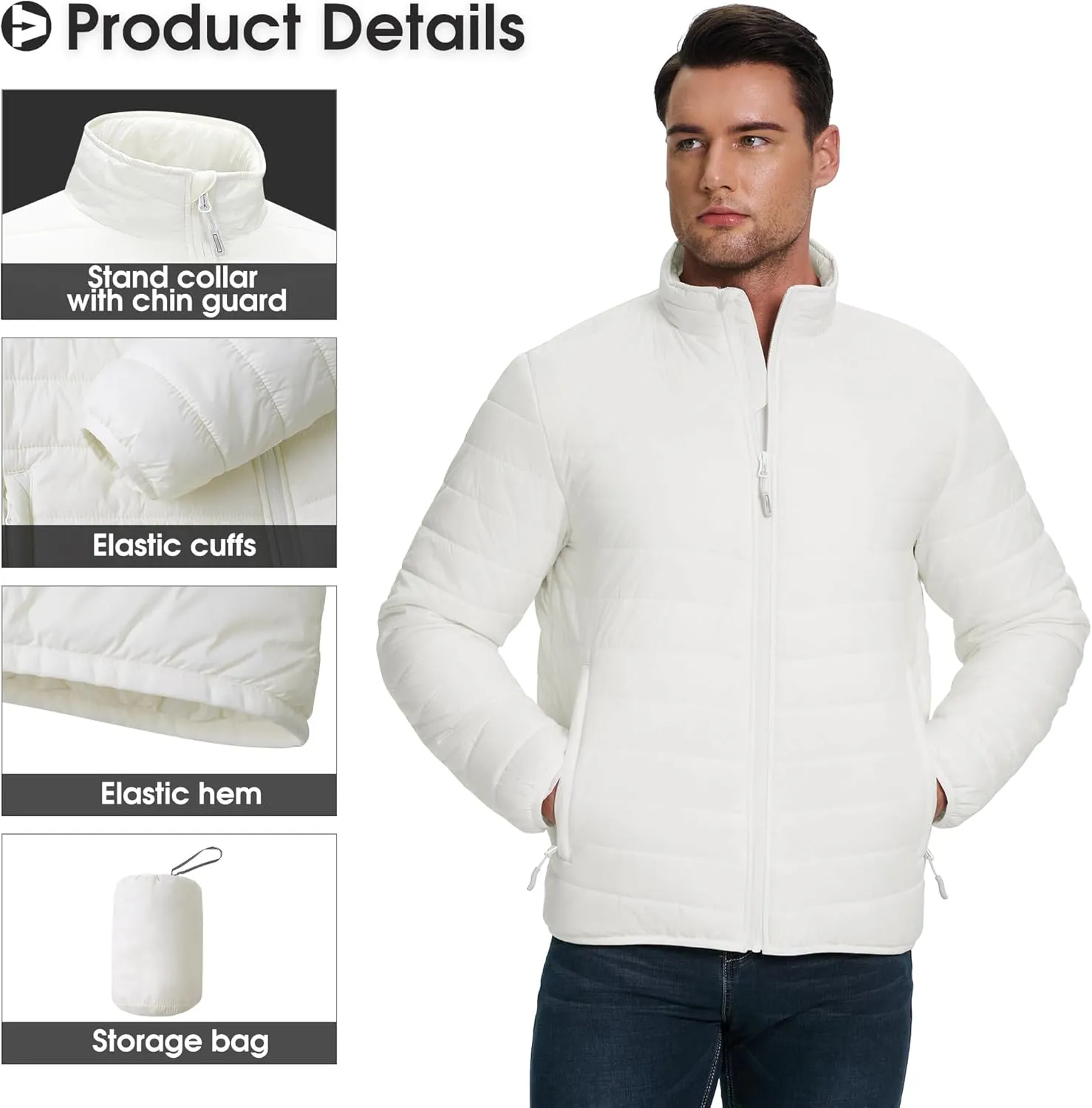 Outdoor Ventures Men's Lightweight Packable Puffer Winter Jacket Insulated Puffy Coat for Snow Ski Hiking Travel