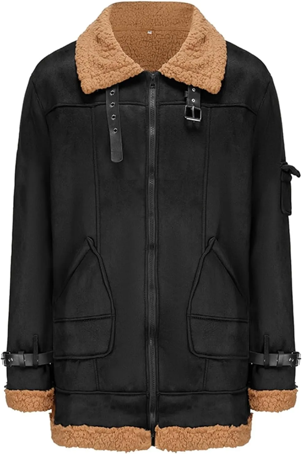 Owl's-Yard Men's Fleece Jacket Winter Turn Down Fur Collar Thick Thermal Coat Windbreaker Leather Motorcycle Bomber Jacket