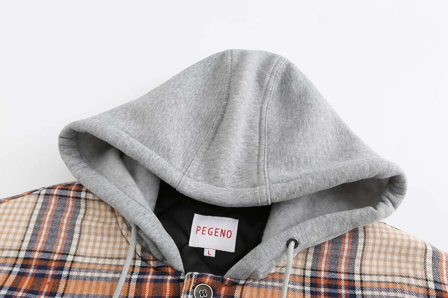 PEGENO Men's Long Sleeve Plaid Button Quilted Lined Flannel Shirt Jacket with Hood