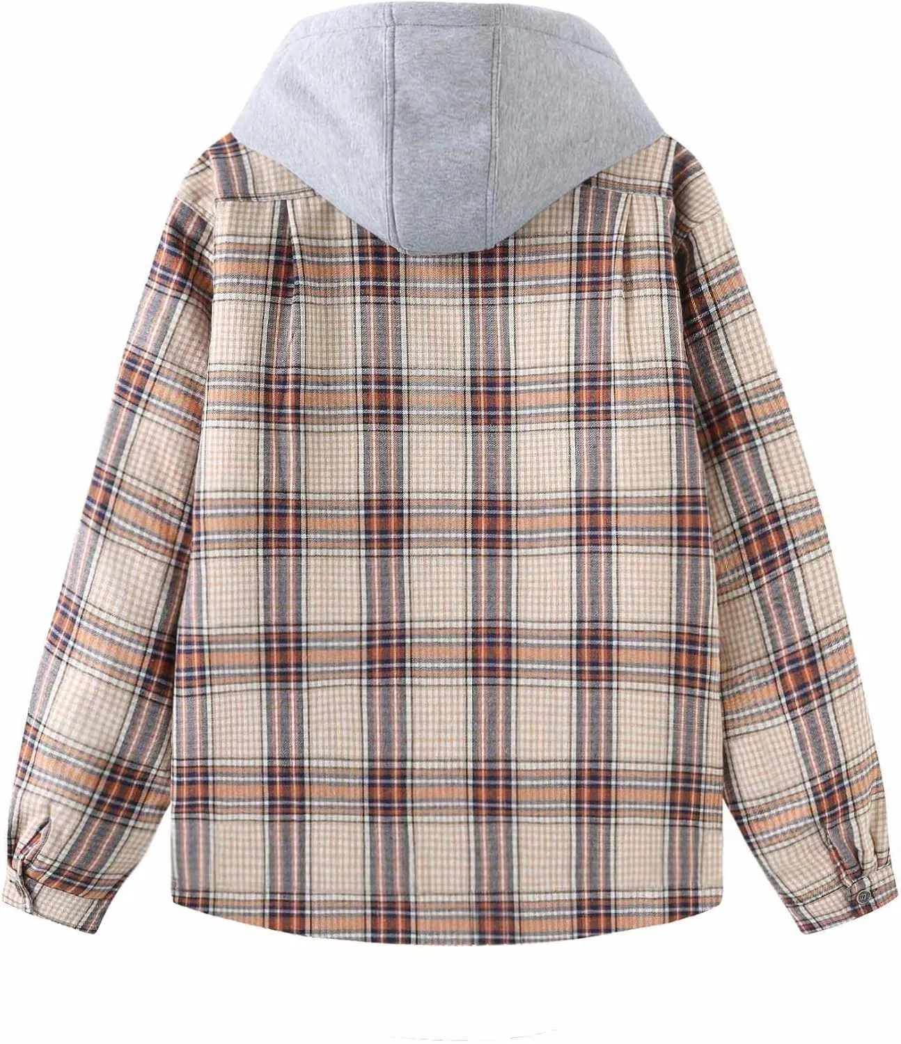 PEGENO Men's Long Sleeve Plaid Button Quilted Lined Flannel Shirt Jacket with Hood