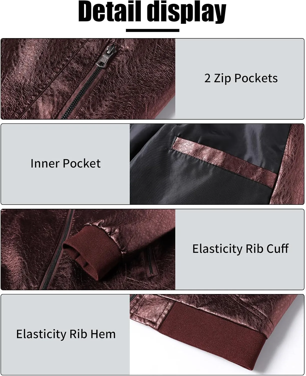 PEGENO Men's Stand Collar Leather Jacket Lightweight Faux Leather Motorcycle Jacket