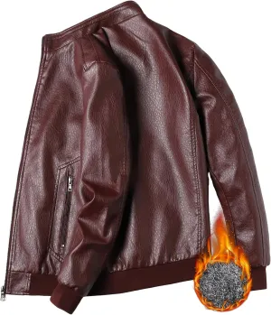 PEGENO Men's Stand Collar Leather Jacket Lightweight Faux Leather Motorcycle Jacket
