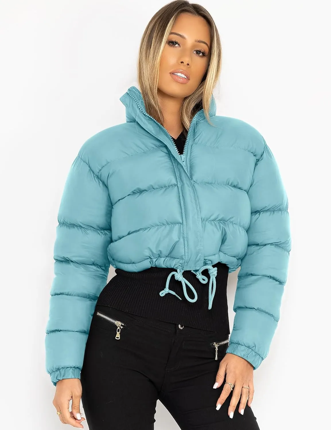 PEHMEA Women Cropped Puffer Jacket Winter Zip Up Short Padded Down Coat