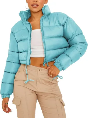 PEHMEA Women Cropped Puffer Jacket Winter Zip Up Short Padded Down Coat