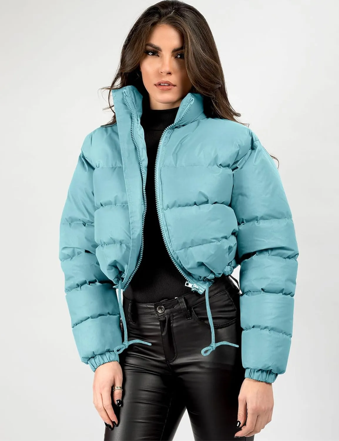 PEHMEA Women Cropped Puffer Jacket Winter Zip Up Short Padded Down Coat