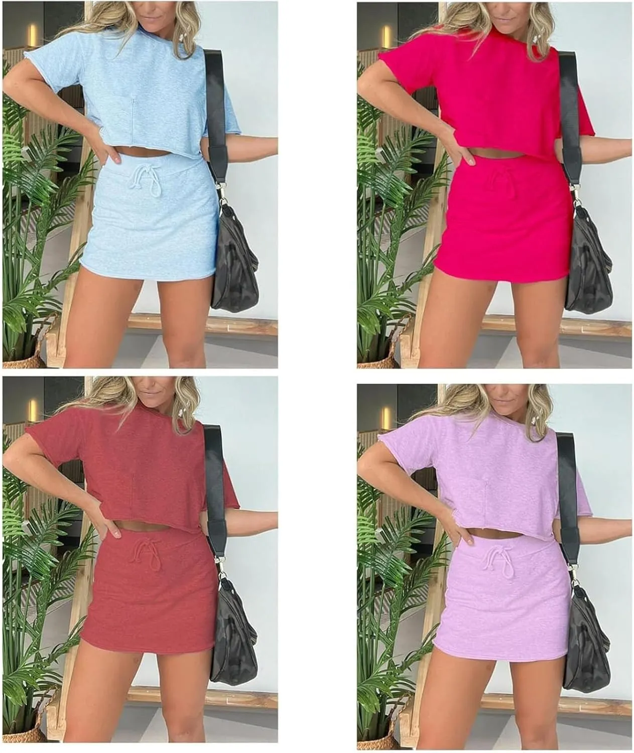 Pink Laura Women's Lounge Cropped Tee Skort Set Tennis Skirt Sets Women 2 Piece Outfits Summer Sweat Skort Set