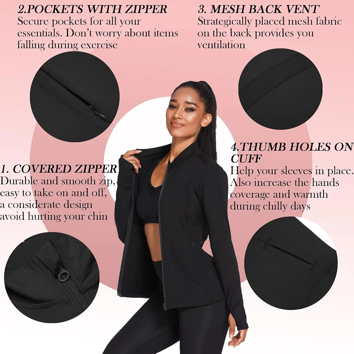 PINSPARK Women's Track Jacket Breathable Running Jacket Zip Up Sportswear Slim Fit Workout Tops