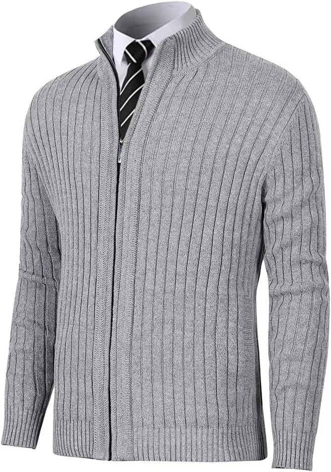 Pioneer Camp Men's Cardigan Sweaters Full Zip Up Stand Collar Slim Fit Casual Knitted Sweater with 2 Front Pockets