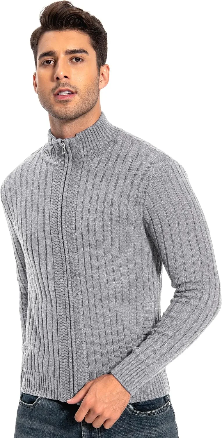 Pioneer Camp Men's Cardigan Sweaters Full Zip Up Stand Collar Slim Fit Casual Knitted Sweater with 2 Front Pockets