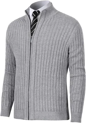 Pioneer Camp Men's Cardigan Sweaters Full Zip Up Stand Collar Slim Fit Casual Knitted Sweater with 2 Front Pockets