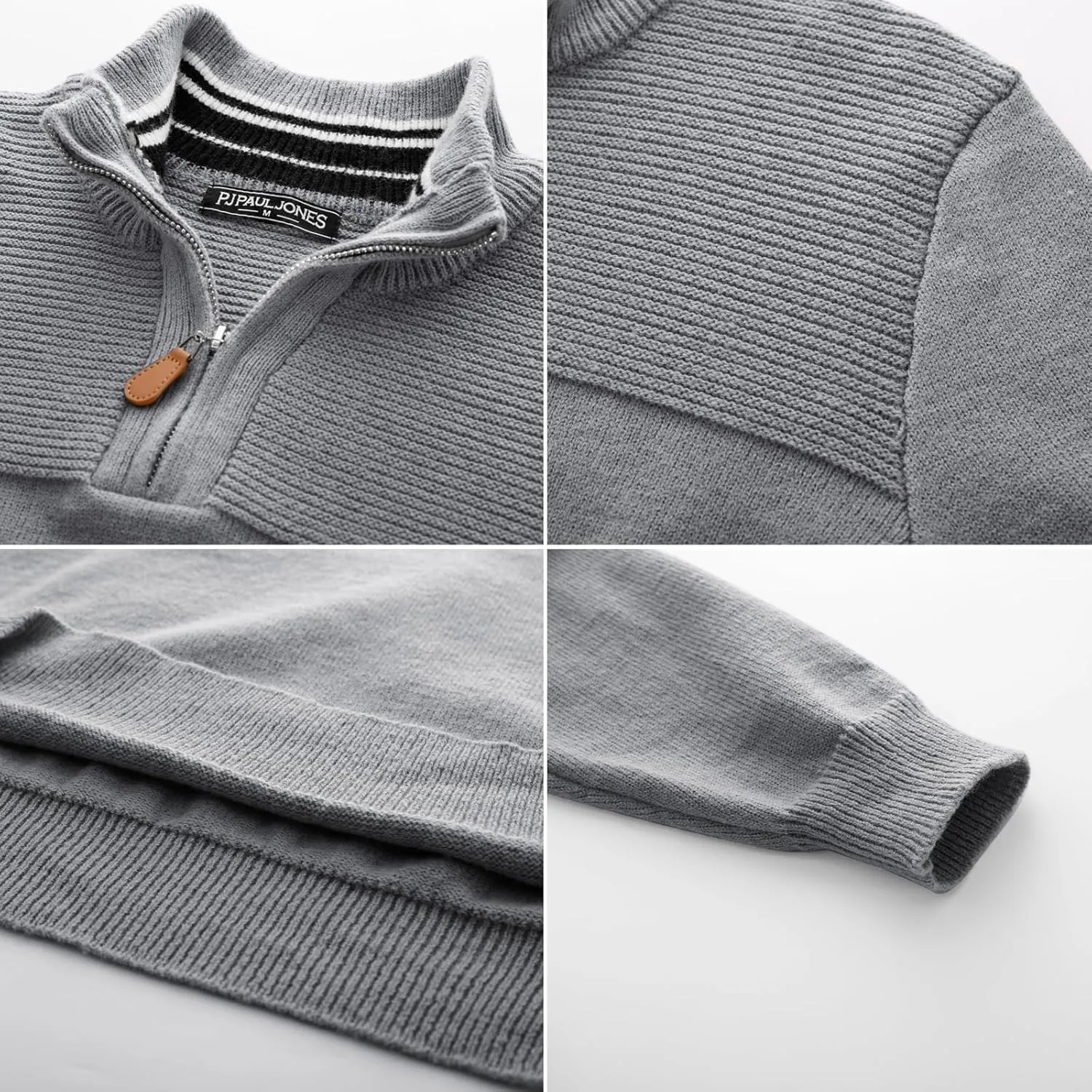 PJ PAUL JONES Men's Quarter Zip Sweater Slim Fit Casual Pullover Sweater Mock Neck Polo Sweaters