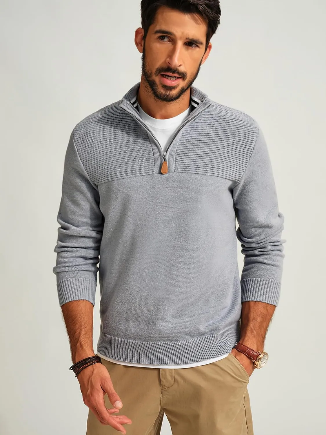 PJ PAUL JONES Men's Quarter Zip Sweater Slim Fit Casual Pullover Sweater Mock Neck Polo Sweaters