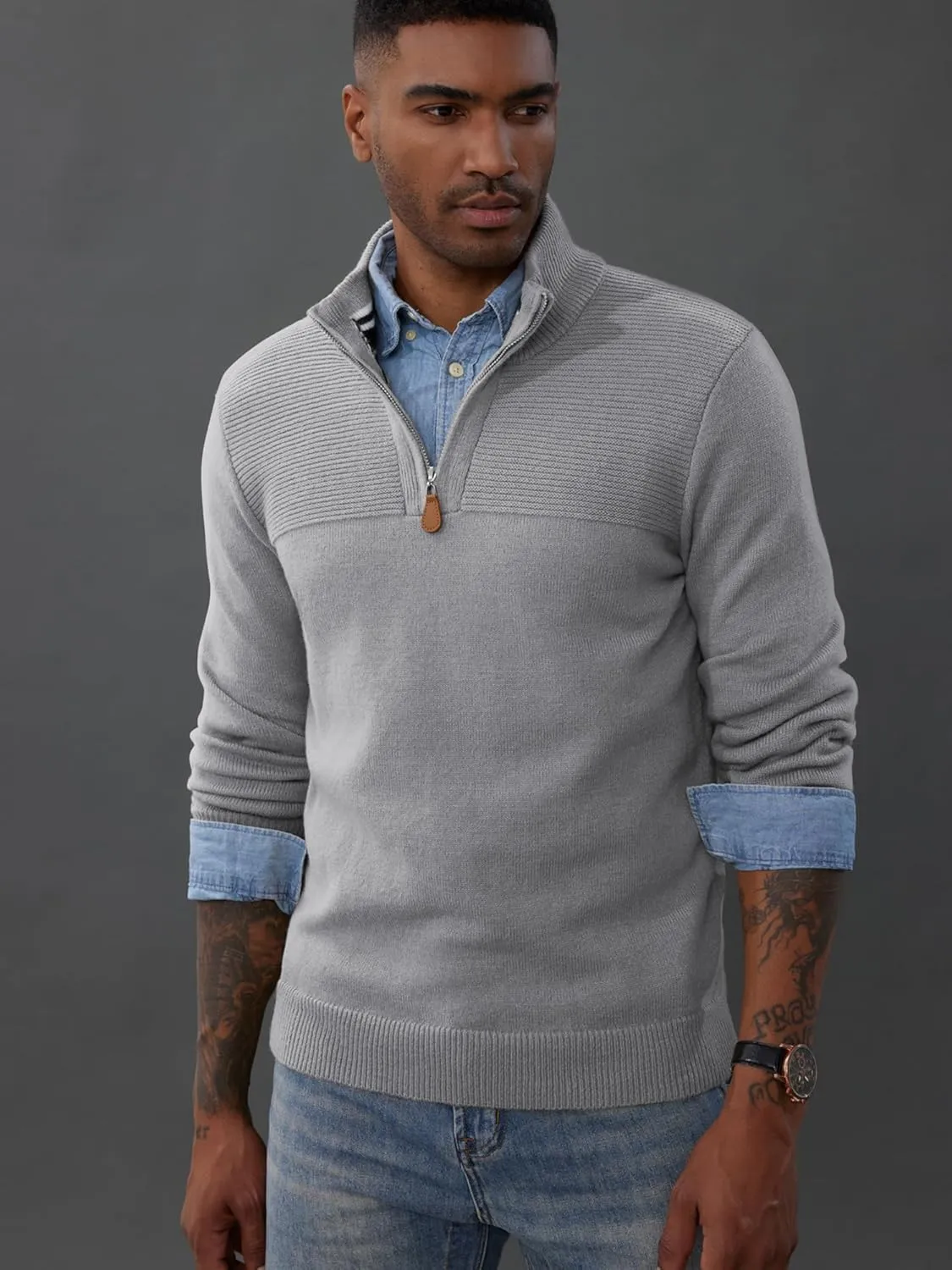 PJ PAUL JONES Men's Quarter Zip Sweater Slim Fit Casual Pullover Sweater Mock Neck Polo Sweaters
